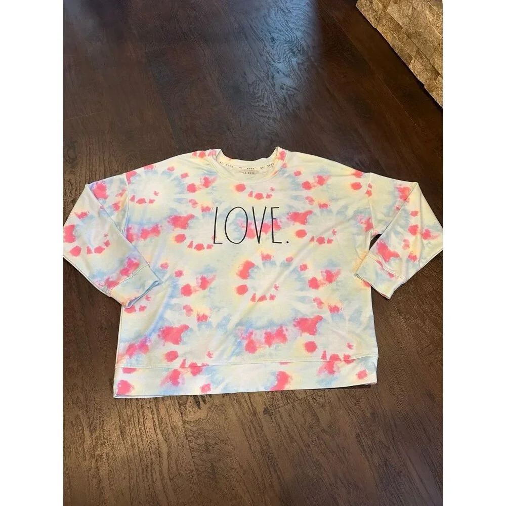 Rae Dunn Love Rainbow Tie Dye Pride Love Crewneck Sweatshirt g5